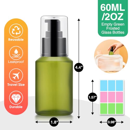 3PCS 60ML/2OZ Empty Green Frosted Glass Bottles with Pump Small - color: Green, size: 2 OZ
