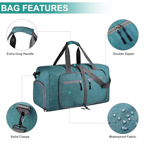 Dimayar 65L Foldable Duffle Bag, Travel & Weekender, Overnight, Gym - color: Green, size: 65L