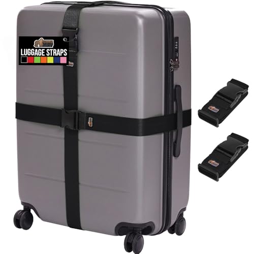 GORILLA GRIP Heavy Duty Luggage Straps for Suitcase, 2 Pack, Black - color: Black