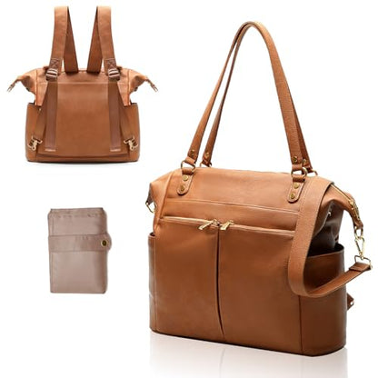 MOMINSIDE Diaper Bag Tote Convertible Diaper Bag Backpack Tote Leather - color: Brown