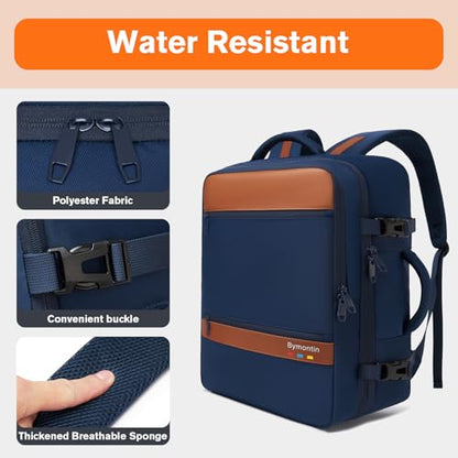 Exquisite Travel Laptop Backpack, Flight Approved Size Carry on Bag (35L) | 180° Opening, with Laptop Compartment, with Luggage Strap - color: Navy, size: XL (8x12.8x18.5")