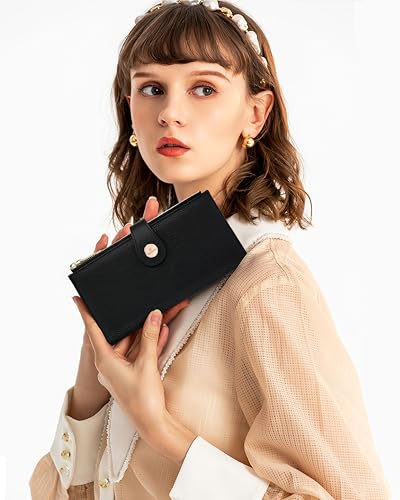 Black Women's Slim Wallet,Thin RFID Card Holder with Zipper Pocket - color: Black, size: Bifold