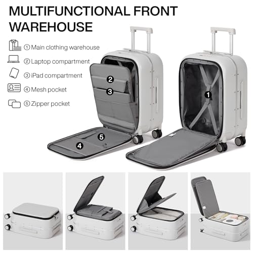 mixi Luggage Suitcase with Spinner Wheels, 24'' Checked Travel Luggage Aluminum Frame PC Hardside with TSA Lock & Cover - Smoke White - color: Smoke White, size: 24-inch