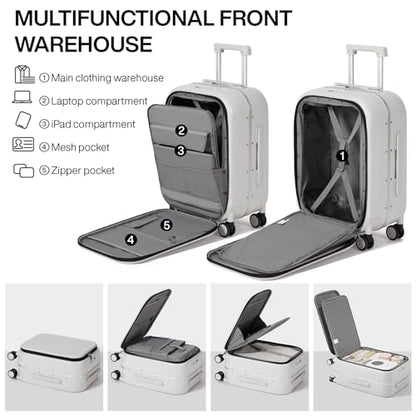 mixi Luggage Suitcase with Spinner Wheels, 24'' Checked Travel Luggage Aluminum Frame PC Hardside with TSA Lock & Cover - Smoke White - color: Smoke White, size: 24-inch
