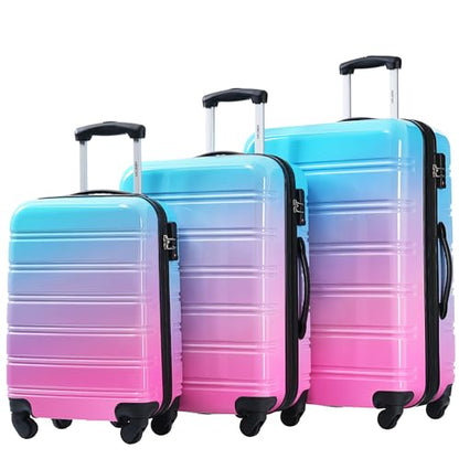 Merax Hardshell Luggage Set,3-Piece Gradient Travel Suitcases,Blue & Red - color: Gradient Blue Red, size: 3 Piece(20/24/28)