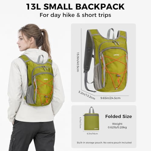 Small Hiking Backpack 13L Lightweight Foldable Travel Daypack for Men Women - color: Green