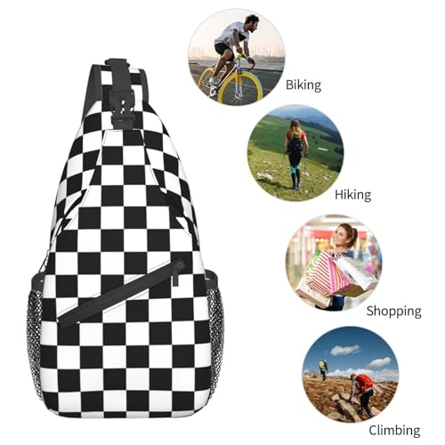 Sling Bag Black White Race Checkered Flag Sling Backpack Hiking Daypack Crossbody Shoulder Backpack Travel Chest Pack For Men Women - color: Black White Race Checkered Flag