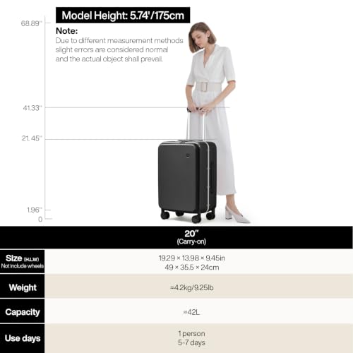 mixi Carry On Luggage, 20'' Suitcase with Front Pocket, Travel Rolling Luggage Aluminum Frame PC Hardside with Spinner Wheels & TSA Lock and Cover - Black - color: Black, size: 20-inch