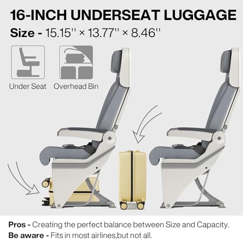 mixi Underseat Carry on Luggage 16 Inch Hardshell PC Suitcase with Spinner Wheels TSA Lock for Travel, Lark Yellow - color: Lark Yellow TSA2, size: 16-inch