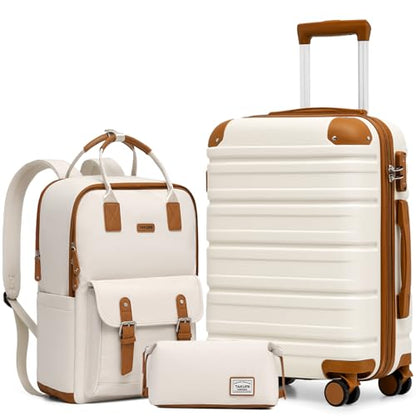 TAKUMI Luggage Sets, Hardside Suitcases with Wheels, White, 3pcs(Backpack) - color: BEIGE BROWN, size: 3 Piece Set(BP)