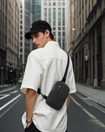 Small Sling Crossbody Bag, Water Resistant Nylon Chest Pack for Travel EDC - color: Beige