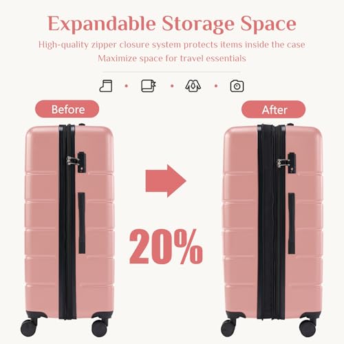 OLIXIS 20 Inch Carry-On Suitcase, Hardside Rolling Luggage, Pink - color: Pink, size: 20 IN