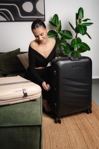 ROLLINK Foldable Mono Carry-On Suitcase 21” – Hardshell Luggage, Double Spinner Wheels, TSA Lock, Lightweight & Durable Travel Case – Scratch, Water & Impact Resistant (Black) - color: Black, size: Carry-On