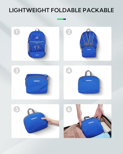 WATERFLY Small Lightweight Packable Hiking Backpack Foldable Travel Daypack - color: F-blue, size: 25L