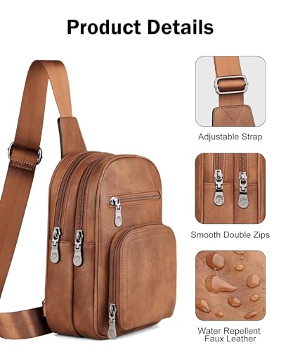FADEON Sling Bags for Women Crossbody Bag, Designer PU Leather Sling Purse - color: 1 Brown Retro Style, size: Small