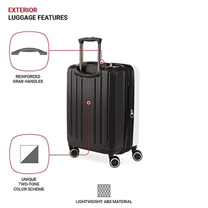 SwissGear Duet Expandable Luggage Set, 3-Piece Hardside Luggage Set with Spinner Wheels - color: Black/White, size: 3-Piece Set (19/24/28)