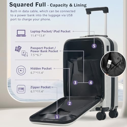 Merax Luggage Sets 2 Piece Front Opening, Hardside 20/24 IN Suitcase - color: White Grey, style: Luggage Set With Top Open 20