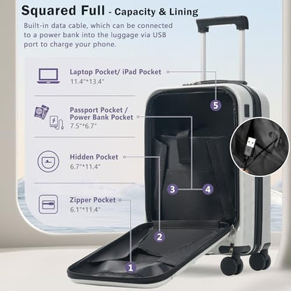 Merax Luggage Sets 2 Piece Front Opening, Hardside 20/24 IN Suitcase - color: White Grey, style: Luggage Set With Top Open 20