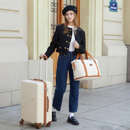 Cosbarn Carry On Luggage,3 Piece Carry On Suitcase,22x14x9 Airline Approved - color: Beige, style: Carry on Luggage With Duffel Bag
