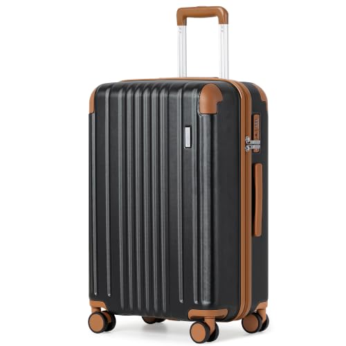 Coolife Luggage, Lightweight and Durable Hardshell, 24 in, Caramel Black - color: Caramel Black2.0, size: M(24in)