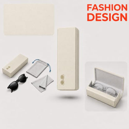 Double Sided Glasses Case Hard Shell,Sunglasses Case & Eyeglass Case with Cleaning Cloth & Storage Pouch - color: Off-white