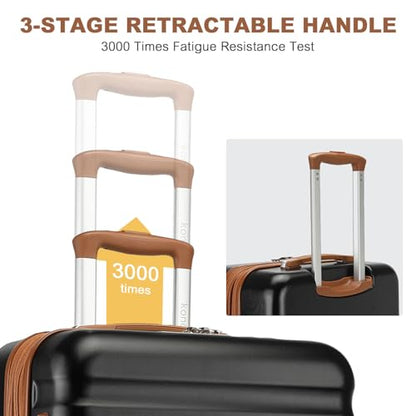 Kono Carry On Luggage 22x14x9 Expandable 20Inch Hardshell TSA Lock Black - color: Black/Brown, size: Carry-on 20-inch