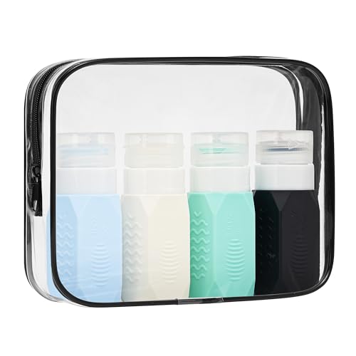 Travel Bottles for Toiletries,TSA Approved Travel Bottles, 2oz Leak Proof Silicone Squeeze Containers, Refillable Travel Size Set with Clear Bag,Travel Accessories, 4 Pack - color: 08-2oz-4pcs