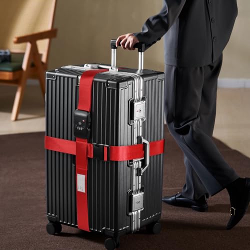 Travel Inspira Heavy Duty Luggage Straps with TSA Lock - color: Cross Red-New