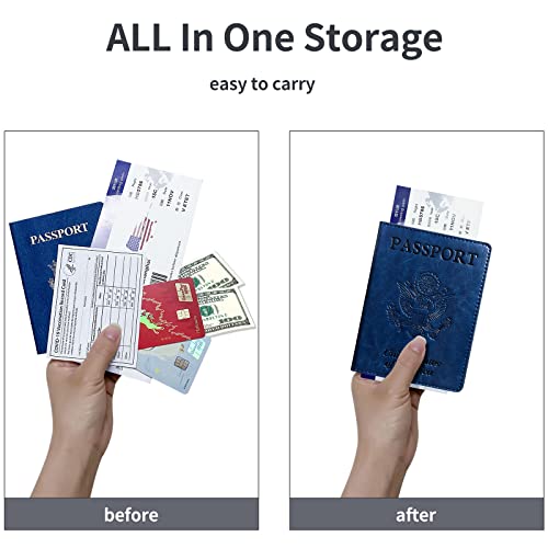 Passport Holder Wallet Cover Case RFID Blocking Slot Travel Accessories - color: Navy Blue