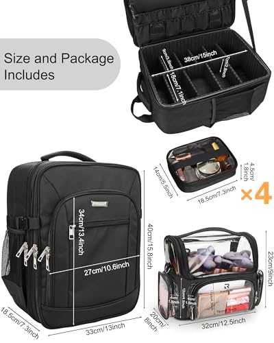 TANTO Makeup Backpack, Pro Cosmetic Bag with 4 Pouch & Makeup Brush Case - color: Black+X Large Makeup Brush Bag