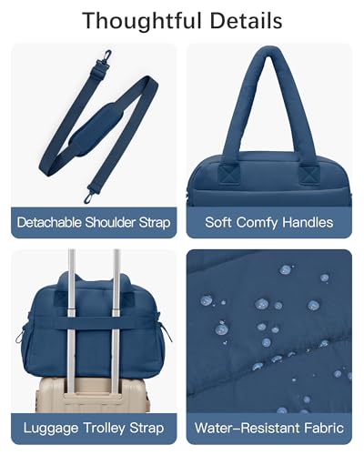 oscaurt Gym Bag for Women Lightweight Duffle Bag for Travel with Toiletry Pouch Water Resistant Carry On Weekender Overnight Duffel - color: Navy Blue-Set