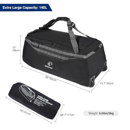 REDCAMP 140L Large Collapsible Rolling Duffel Bag with Wheels for Vacation - color: Black 140L‑2 Wheels