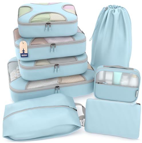 Shacke 8 Set Packing Cubes for Travel, Shoe & Toiletry Bags (Sky Blue) - color: 8 Set - Sky Blue, size: Set of 8