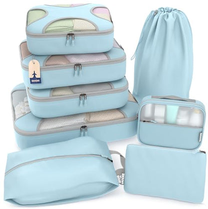Shacke 8 Set Packing Cubes for Travel, Shoe & Toiletry Bags (Sky Blue) - color: 8 Set - Sky Blue, size: Set of 8