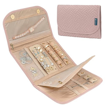 PAVILIA 여행용 주얼리 케이스 오거나이저 롤 백, 액세서리용, 퀼트 핑크 - color: 퀼트 핑크