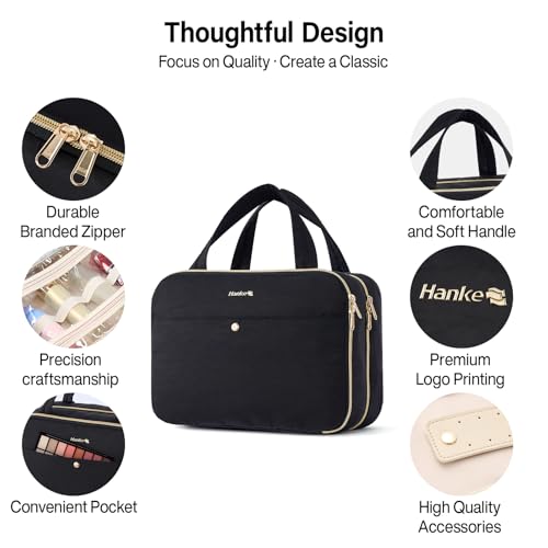Hanke Hanging Travel Toiletry Bag with Jewelry Organizer, Black - color: Black