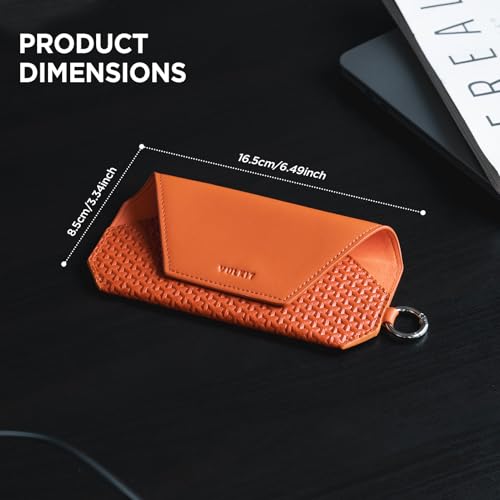 VULKIT Portable Leather Eye Glasses Case for Women & Men, Slim Sunglass Case, Unisex Eyeglass Case - color: Tangerine Rush