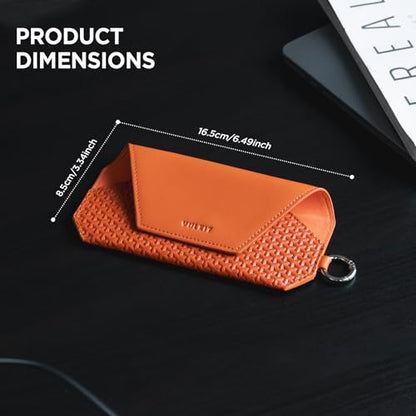 VULKIT Portable Leather Eye Glasses Case for Women & Men, Slim Sunglass Case, Unisex Eyeglass Case - color: Tangerine Rush