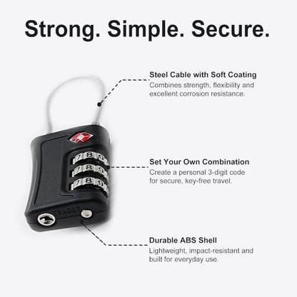 Suitcase Locks TSA Approved, 3 Digit Combination Padlock, TSA Locks for Luggage, Combo Padlock with Code, for Backpack, Gym Locker, Guitar Gun Case, Bag Zipper, Ammo Can, Tool Box (Black) - color: Black