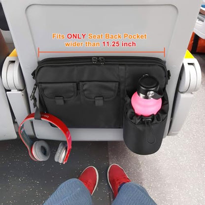 Cosmos Airplane Seatback Organizer Flight Seat Back Storage Bag Hanging Pocket with Adjustable Shoulder Strap, Commuter Shoulder Bag Travel Essentials Media Pouch for Personal Items