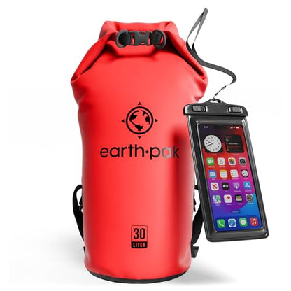 Earth Pak Waterproof Dry Bag - Roll Top Waterproof Backpack Sack Keeps Gear Dry for Kayak with Waterproof Phone Case - color: Red, size: 30L