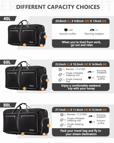 Gonex 100L Foldable Travel Duffle Bag with Shoe Compartment, Lightweight - color: Black, size: 100L