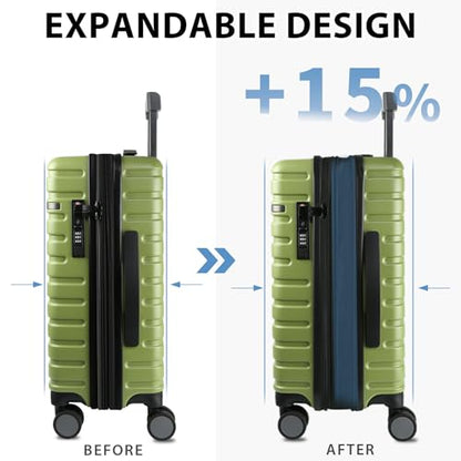 EMPSIGN Carry On Luggage with Spinner Wheels, 20-Inch, Green - color: GREEN