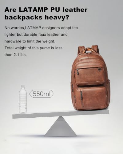 LATMAP Vegan Leather Backpack 17Inch Laptop Backpack for Women Men Brown - color: Brown