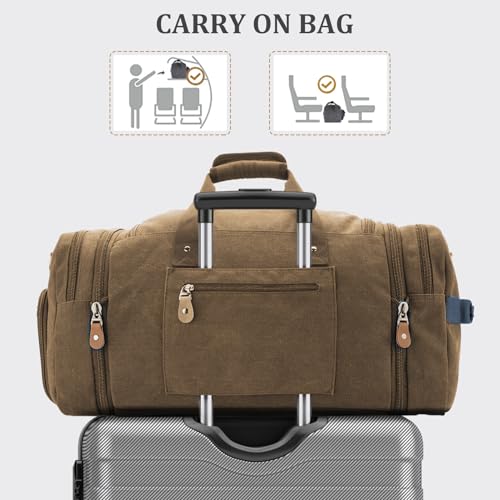 Gonex Canvas Duffle Bag, Expandable 60L Travel Overnight Weekender Bag - color: Coffee, size: X-Large-60L (With Shoe Compartment)