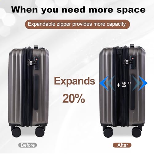 OUZZO Durable Luggage Sets 3 Piece PC Hardshell Lightweight 20/24/28'' - color: grey, size: 3 Piece Set-20"/24"/28"