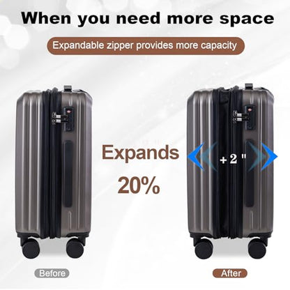 OUZZO Durable Luggage Sets 3 Piece PC Hardshell Lightweight 20/24/28'' - color: grey, size: 3 Piece Set-20"/24"/28"