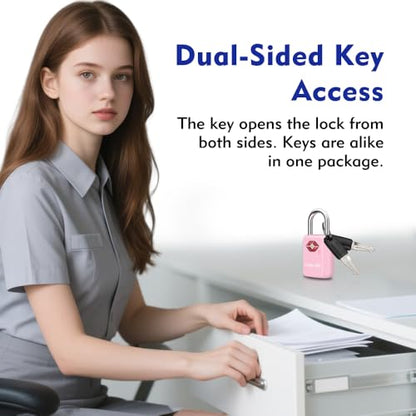 SURE LOCK Mini TSA Approved Keyed Luggage Lock – One Key Opens All, Fits Tight Zipper Gaps & Small Pull Holes, Compact Travel Lock for Suitcases, Backpacks & Handbags - color: PINK 2 LOCKS