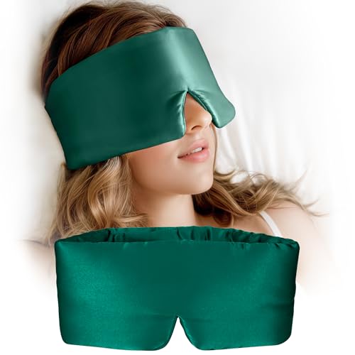 Silk Sleep Mask for Women and Men, Side Sleeper, 22 Momme Pure Mulberry Silk Total Blackout 100% Mulberry Eye Mask with Adjustable Headband Full Size, Eye Masks for Sleeping and Travel - color: Green