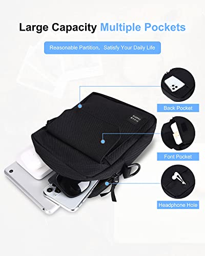 BJLFS Small Crossbody Bag Side Shoulder Bag for Men Women, Travel Passport Wallet Bag, Small Neck Pouch Side Shoulder Bag - color: Black-large